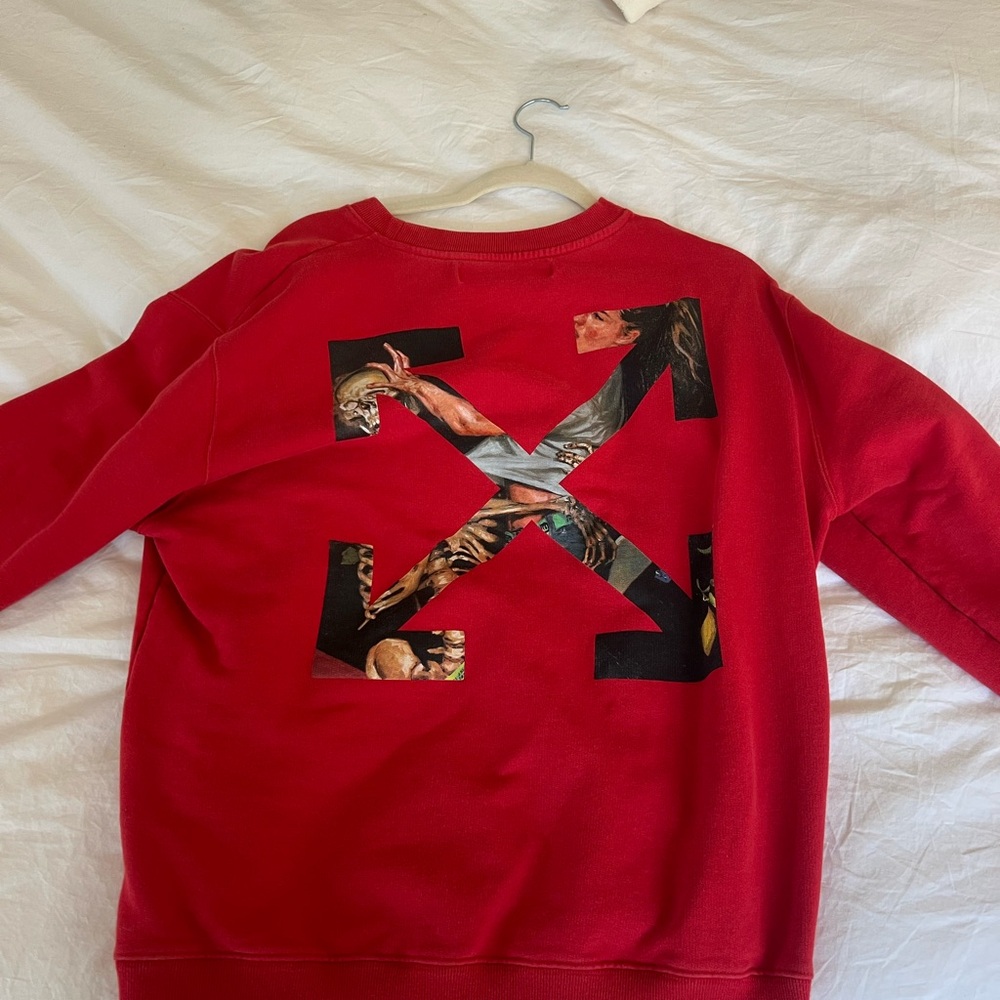 Off-White Red Crewneck Sweater with Bold X Design